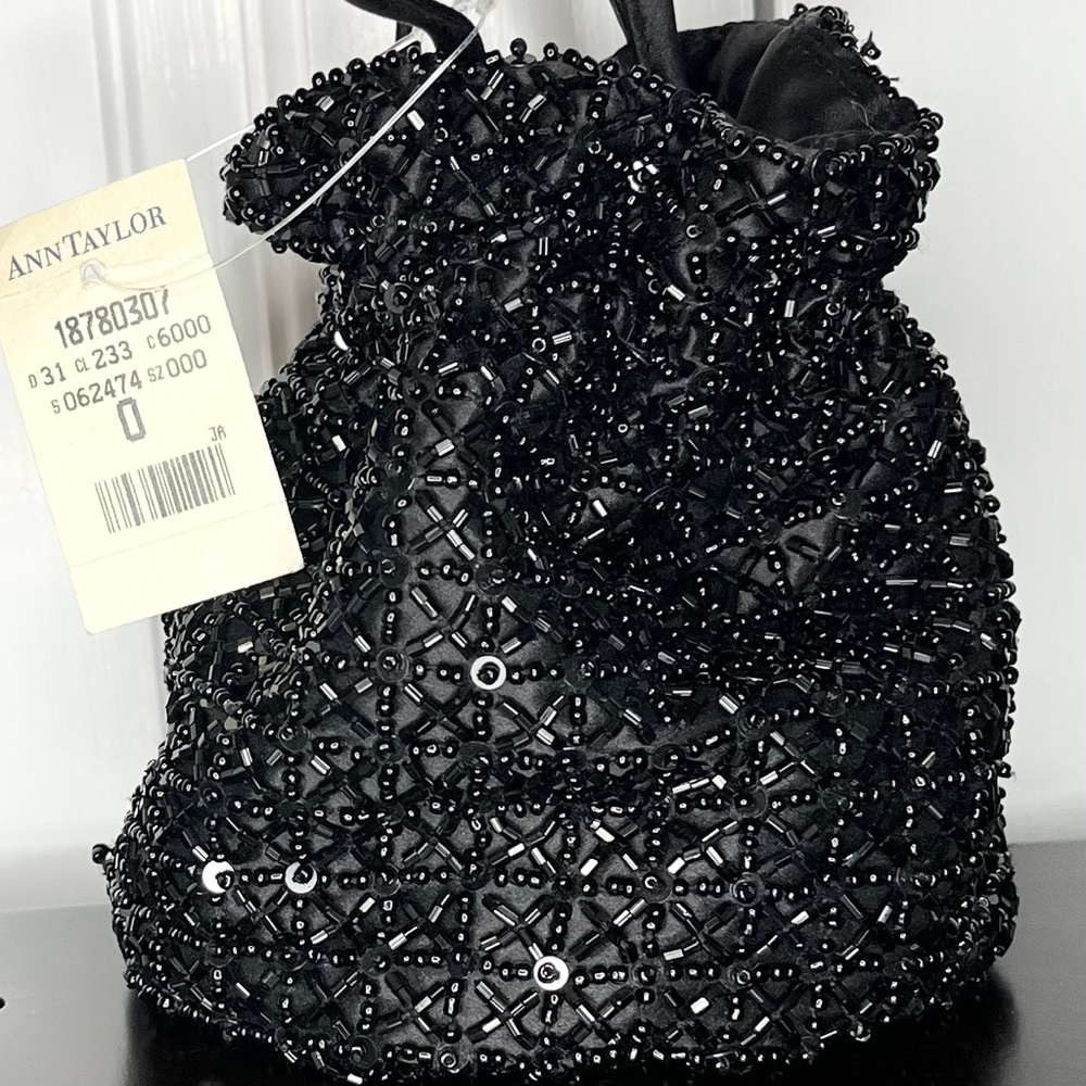 Ann Taylor Formal Black Beaded Mini Bag Holiday Party or Cocktail - Picture 2 of 7